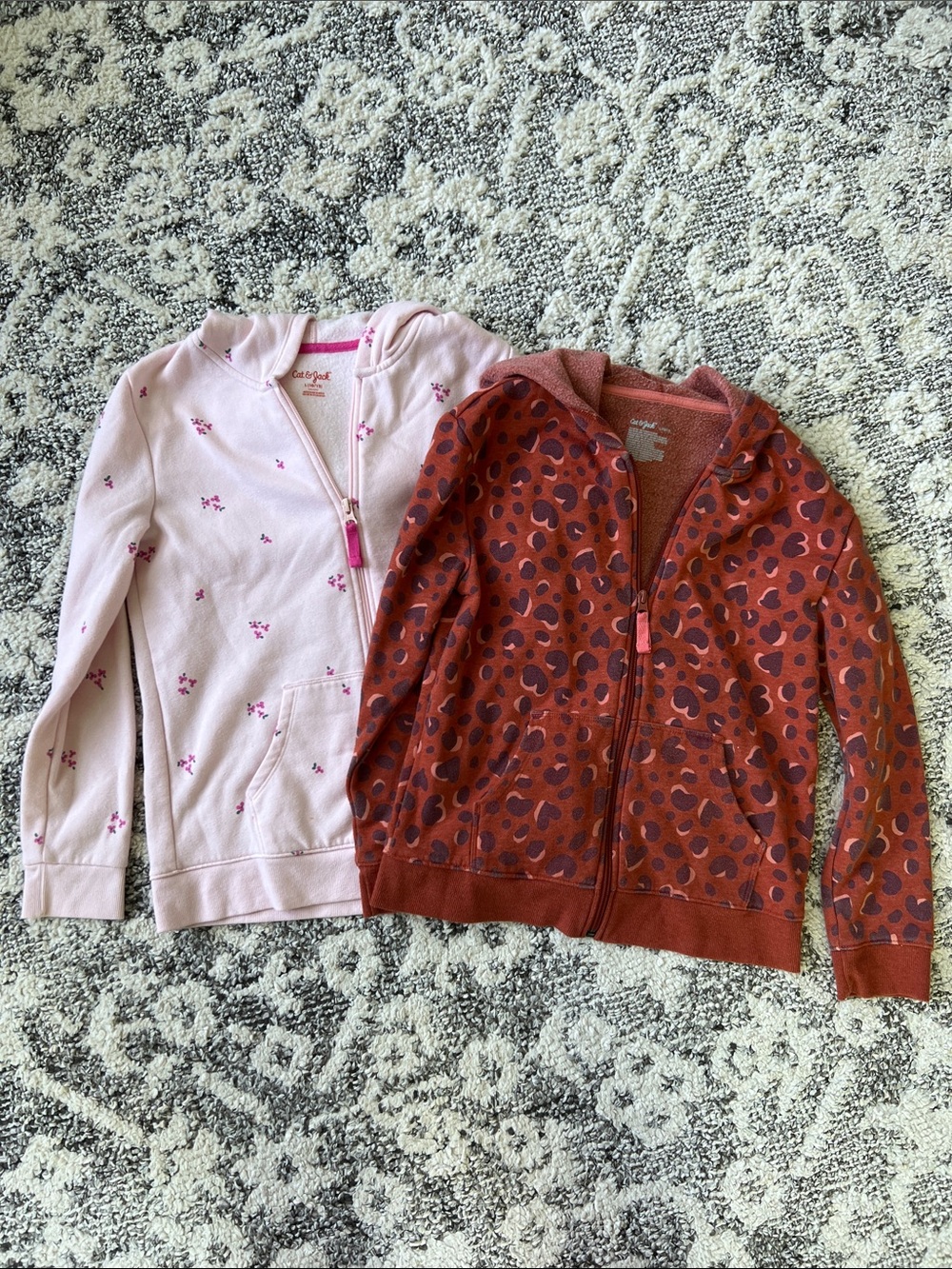 Cat & Jack Set of Pink & Rust Red Hooded Zip Jackets